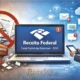 imagem de um notebook com a logo da receita federal, caixa de correio e cartas