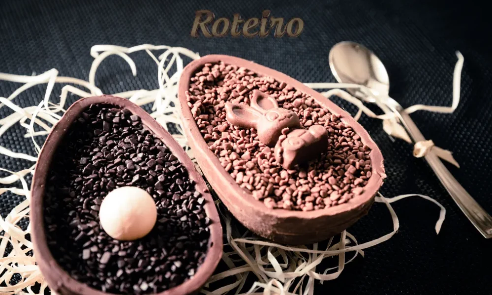 Dois ovos de colher, chocolate ao leite e outro meio amargo