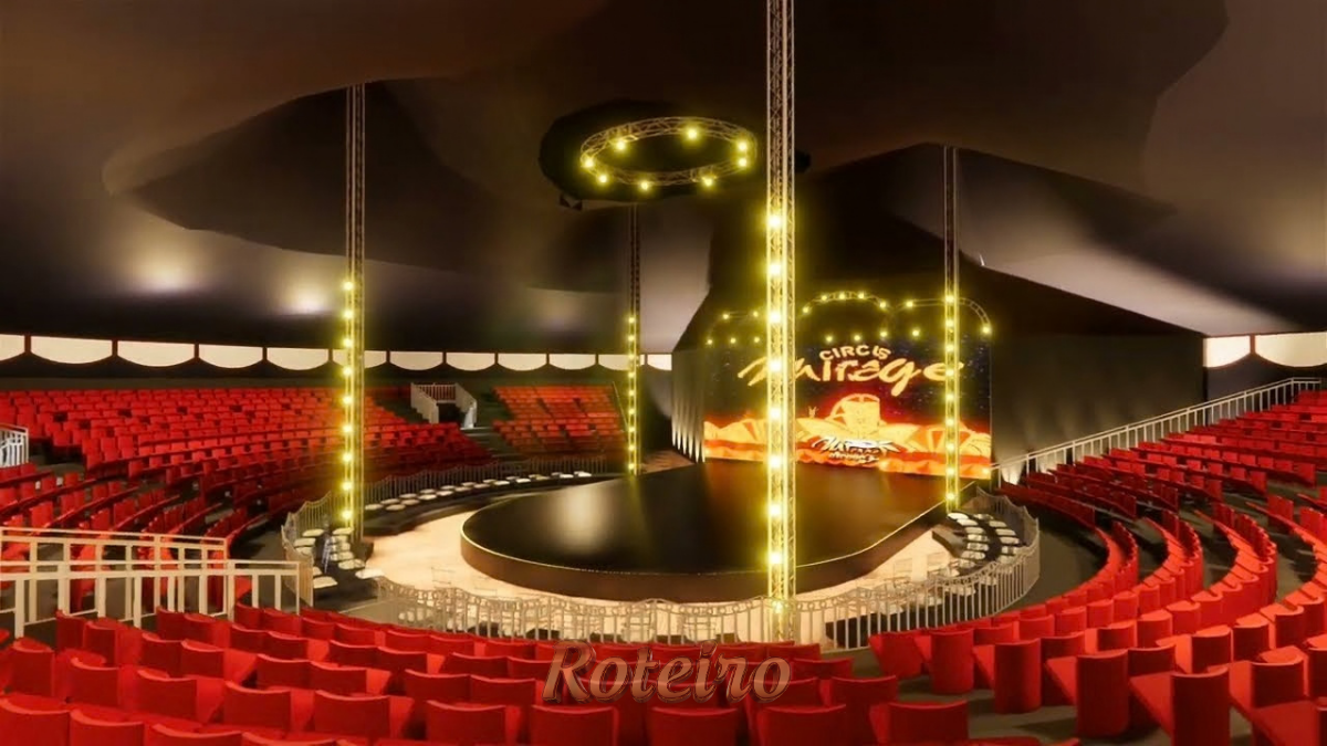 picadeiro vermelho no interior do Mirage Circus em SJC
