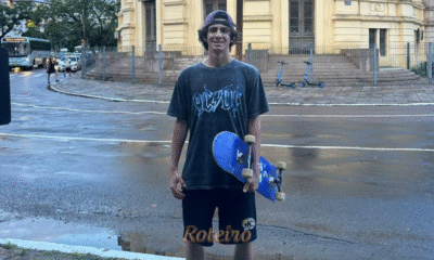 O skatista Rafael Tomé, de São José dos Campos, realiza manobra de treinamento na pista da Orla do Guaíba, em Porto Alegre, preparando-se para a etapa do STU National.