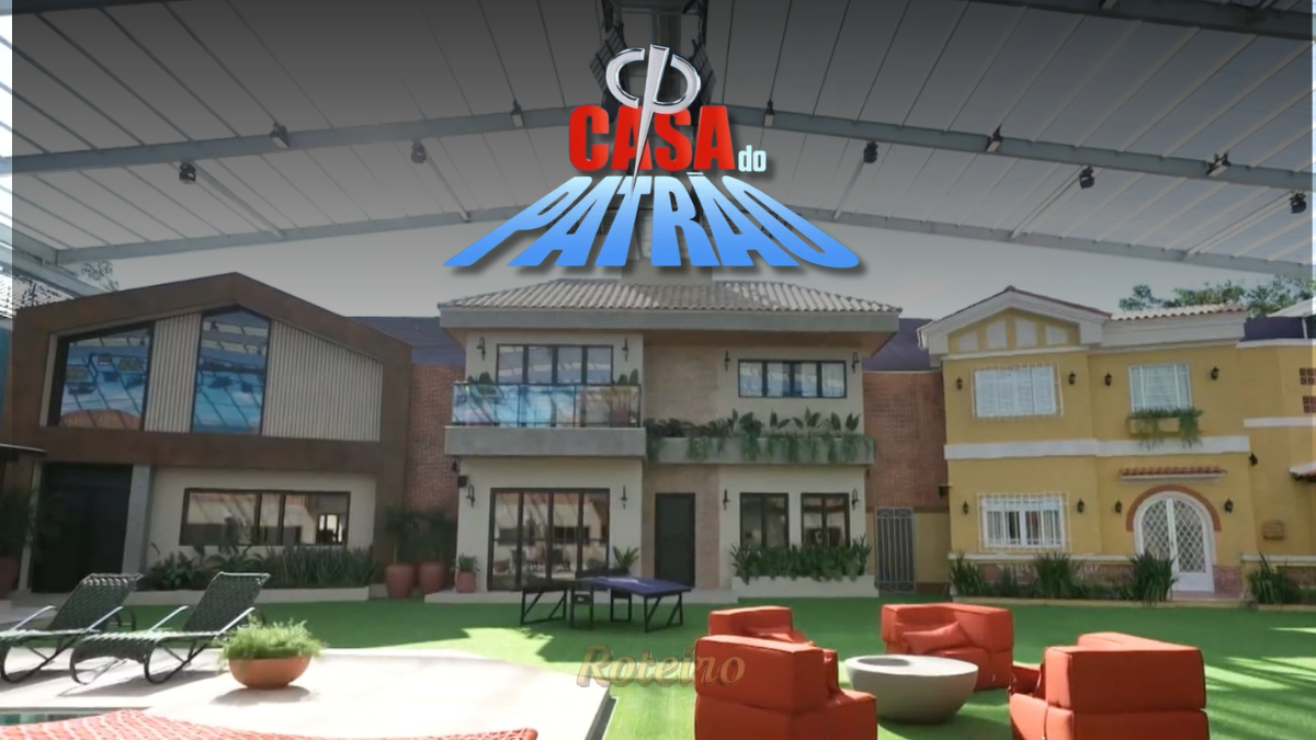 Fotografia promocional do reality show A Casa do Patrão, com o apresentador Leandro Hassum à frente de uma mansão luxuosa. O logótipo do programa e as marcas Record e Disney Plus aparecem no canto superior.