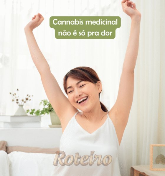 Mulher se espreguiçando após uma noite tranquila de sono sem dor. Canábis Medicinal tratamentos SJC