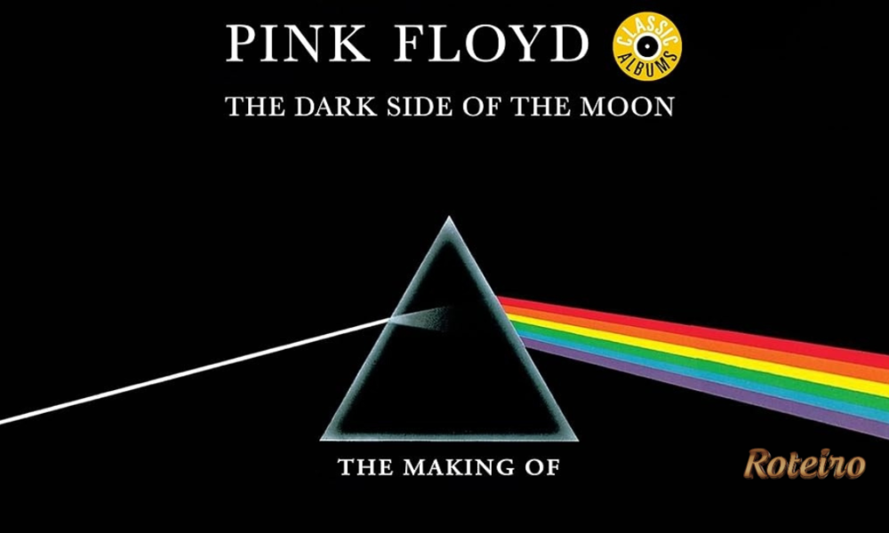 Capa do álbum Dark Side of The Moon do Pink Floyd com o prisma e o arco-íris