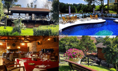 Quatro fotos mostrando varios espaço do Hotel Savoy em Campos do Jordão