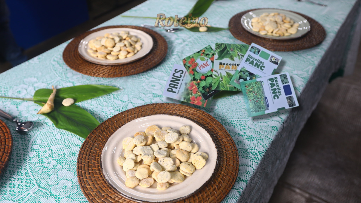 mesa com alguns alimentos feitos complantas planca e os livros tudo em uma mesa.