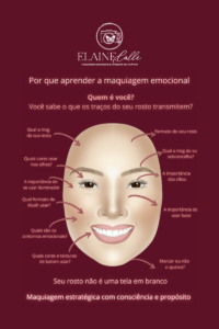 Infográfico de Elaine Calé sobre maquiagem emocional estratégica em SJC — o que os traços do rosto transmitem