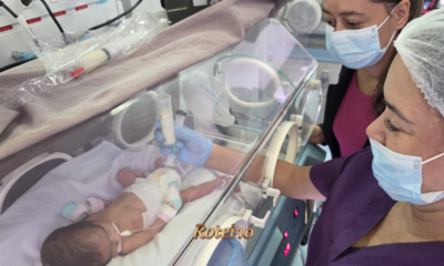 Enfermeiras cuidam de bebê prematuro em incubadora na UTI Neonatal do Hospital Municipal de São José dos Campos