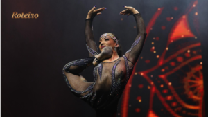 Artista do Mirage Circus em pose elegante no palco em São José dos Campos SJC