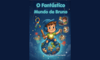 Capa do livro O Fantástico Mundo de Bruno Henrique Sgarbi, escritor autista em SJC, lançado no Shopping Jardim Oriente