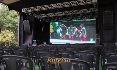 Fan Fest Guararema Copa do Mundo — estrutura com telão no Parque Deoclésia