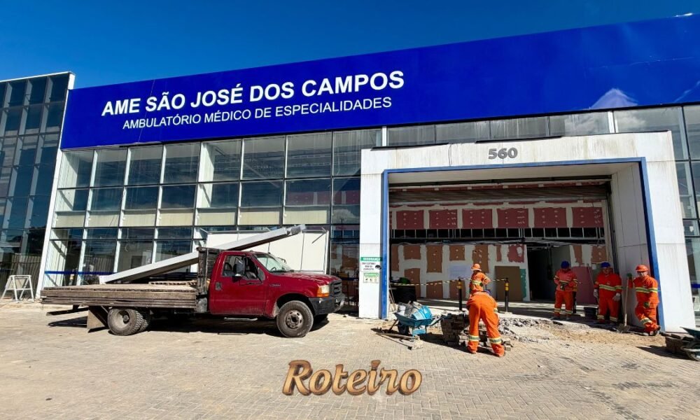 Novo AME SJC centro — fachada do prédio em obras na Avenida Nelson D'Ávila em São José dos Campos