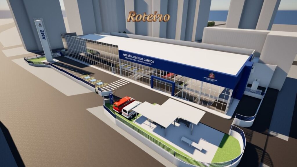 Novo AME SJC centro — vista aérea do prédio em construção no centro de São José dos Campos