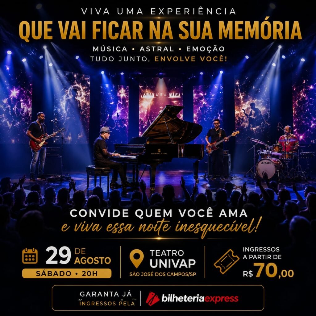 Cartaz de serviço do Piano Experience em SJC no Teatro Univap