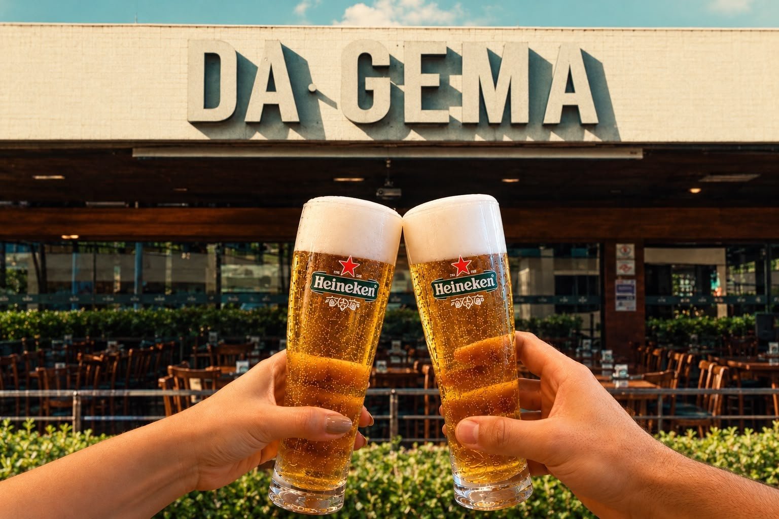Brinde com chopp Heineken em frente ao Boteco da Gema SJC, selecionado para o Heineken Masters 2026