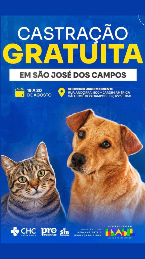 castração gratuita Jardim Oriente — cartaz oficial do mutirão em São José dos Campos