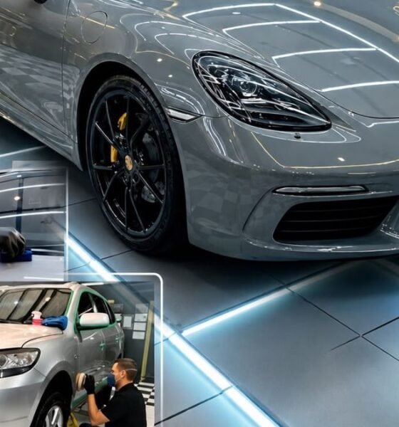 Detalhador da Nustrinks aplicando película em carro para a Expo Estética Automotiva SJC