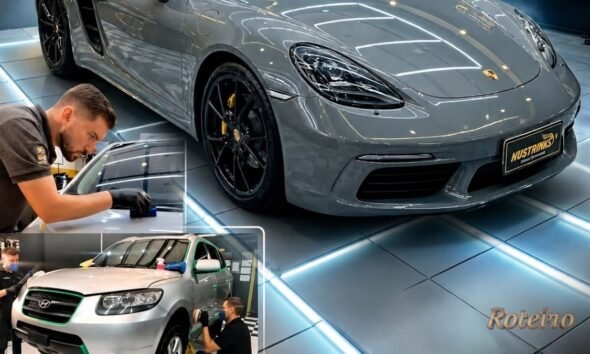 Detalhador da Nustrinks aplicando película em carro para a Expo Estética Automotiva SJC
