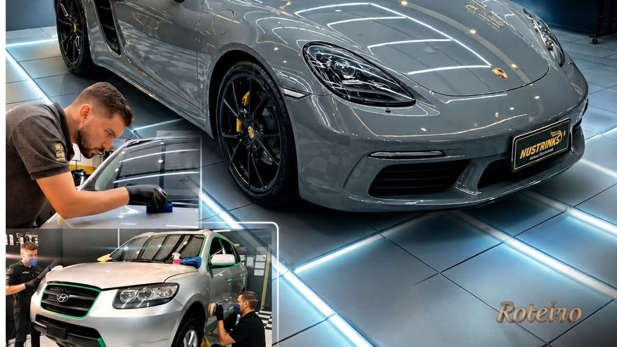 Detalhador da Nustrinks aplicando película em carro para a Expo Estética Automotiva SJC