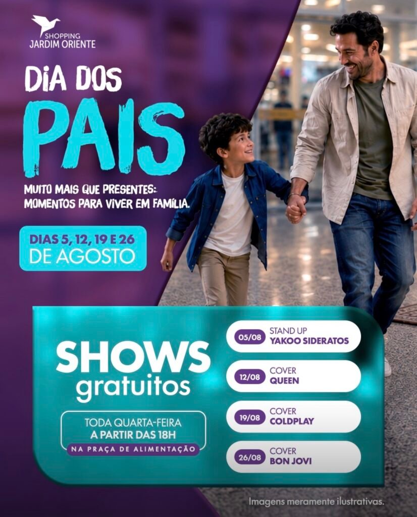 Programação dos Shows Shopping Jardim Oriente em agosto