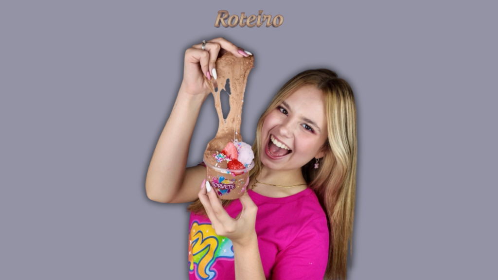 Sorveteria da Mel Slime: influenciadora posa com o sorvete de slime de chocolate