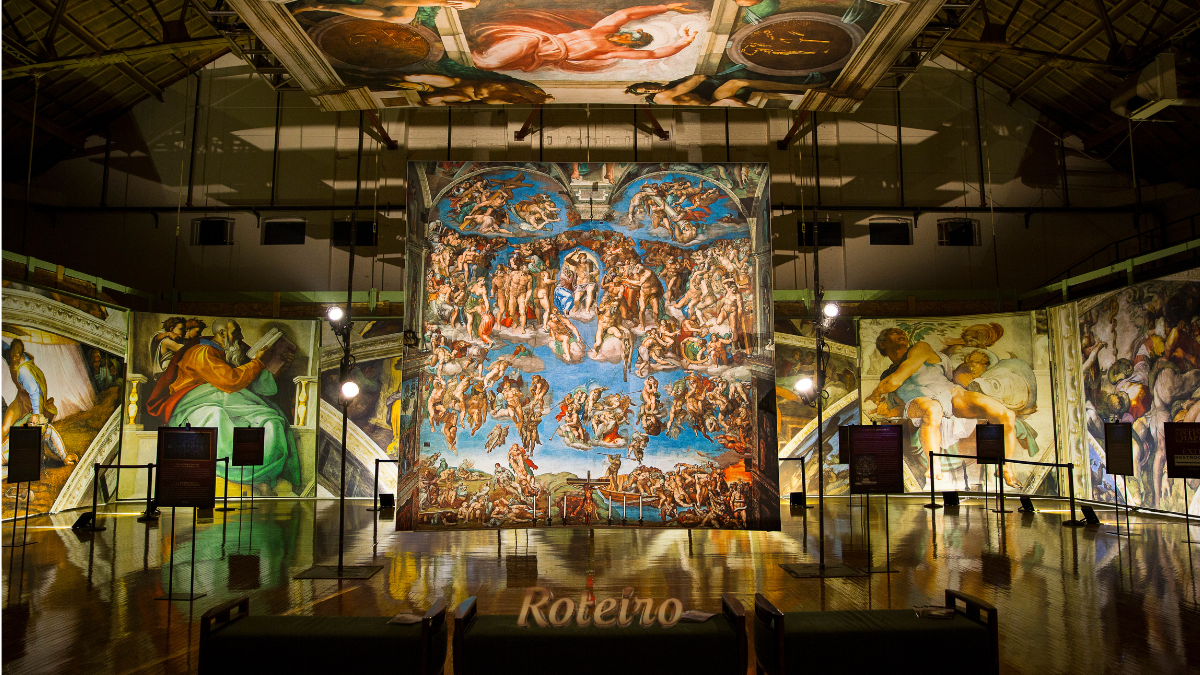 Capela Sistina CenterVale SJC - painel de O Juízo Final na exposição de Michelangelo
