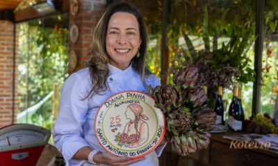 Festival da Alcachofra 2026: chef Anouk Migotto com alcachofras e a cerâmica do Prato da Boa Lembrança