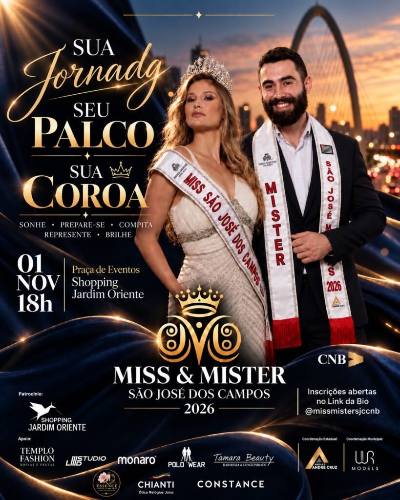 Miss e Mister SJC 2026: card da final em 1º de novembro no Shopping Jardim Oriente