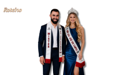 Miss e Mister SJC 2025 com coroa e faixas oficiais do concurso