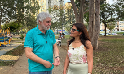 Marcio Marcondes entrevista Úrsula Pronckunas sobre quem fiscaliza a NR-1 na Praça Ulisses Guimarães, no Aquarius, em SJC