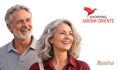 Silver Week Jardim Oriente: casal 50+ sorridente ao lado do logotipo do Shopping Jardim Oriente