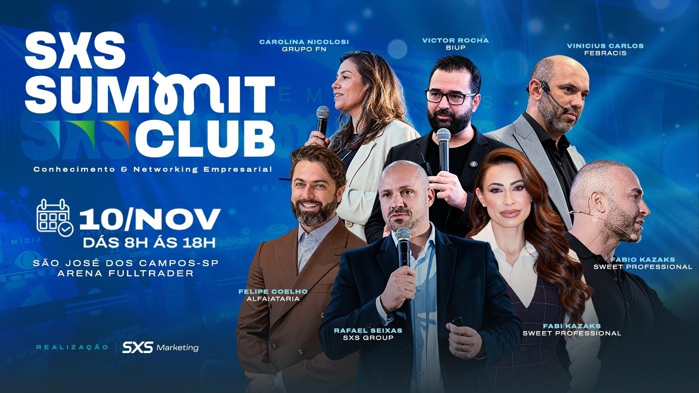 SXS Summit Club SJC – banner com os palestrantes do evento de 10 de novembro